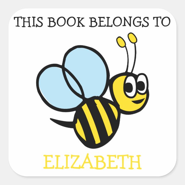 This Book Belongs To Personalized Bumblebee Square Sticker (Front)
