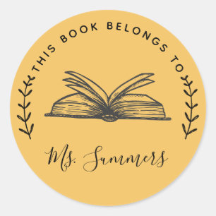 This Book Belongs To Personalized Classic Round Sticker