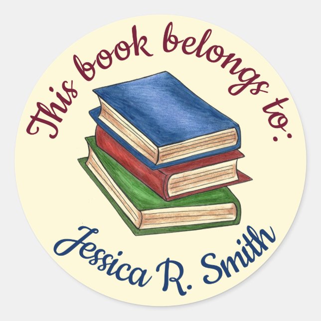 This Book Belongs To Personalized Library School Classic Round Sticker (Front)