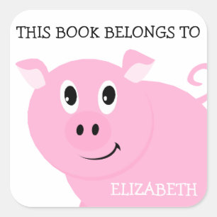 This Book Belongs To Personalized Pink Pig Square Sticker
