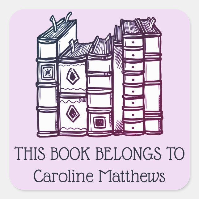 This Book Belongs To Personalized Pink Square Sticker (Front)
