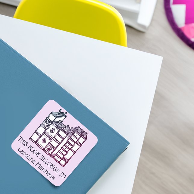 This Book Belongs To Personalized Pink Square Sticker (This Book Belongs To Personalized Green Square Sticker)