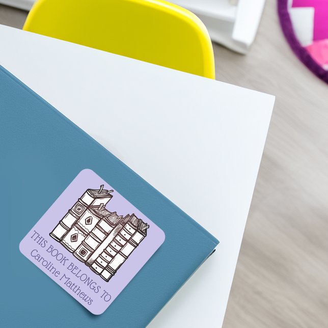 This Book Belongs To Personalized Purple Square Sticker (This Book Belongs To Personalized Green Square Sticker)