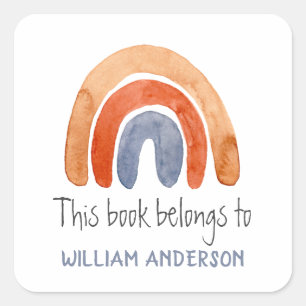 This Book Belongs To- Personalized Rainbow   Square Sticker