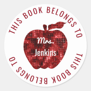 This Book Belongs To Personalized Teacher Apple Classic Round Sticker