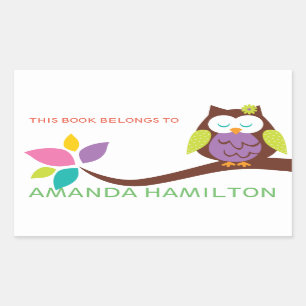 THIS BOOK BELONGS TO PINK CUTE OWL ON A BRANCH STICKER