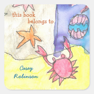 "This book belongs to" seascape bookplate Square Sticker