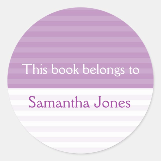 This Book Belongs To Stickers::Lavender Stripes Classic Round Sticker (Front)