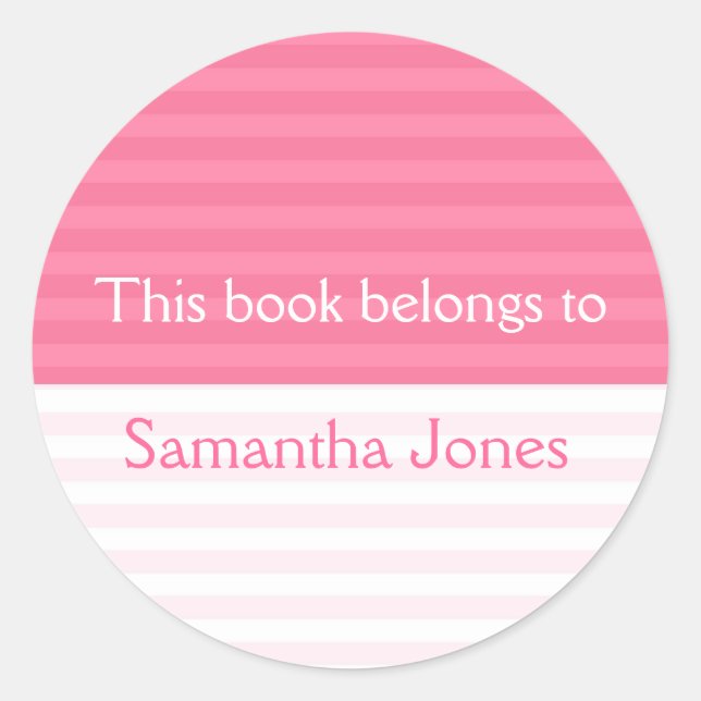 This Book Belongs To Stickers::Pink Stripes Classic Round Sticker (Front)