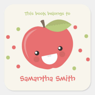 This book belongs to stickers, red apple bookplate square sticker