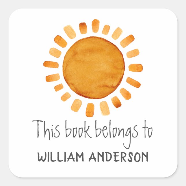 This Book Belongs To- Sunshine Personalized  Square Sticker (Front)
