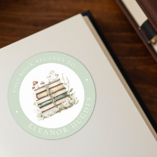 This Book Belongs To Watercolor Floral Bookplate Classic Round Sticker