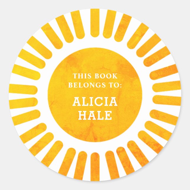 This Book Belongs To Watercolor Sunshine Classic Round Sticker (Front)