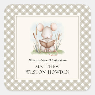This Book Belongs To Woodland Mouse Kids Bookplate Square Sticker