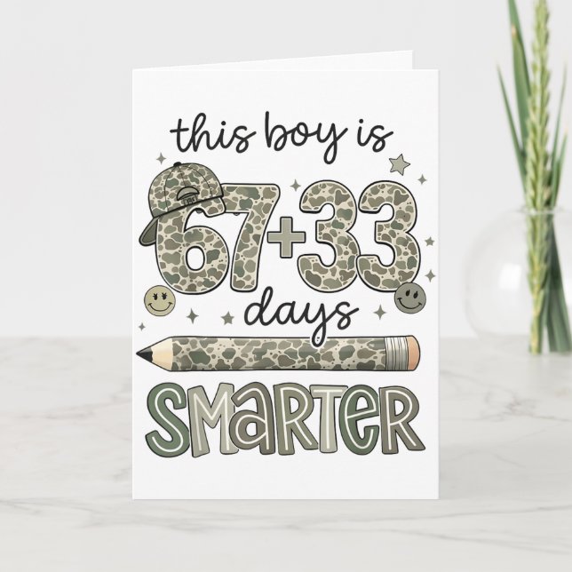 This Boy Is 67 + 33 Days Smarter Meme 100th Day Sc Card (Front)