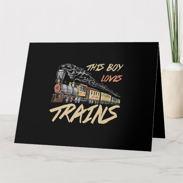 This Boy Loves Trains Funny Train Lover Gifts Card (Front)