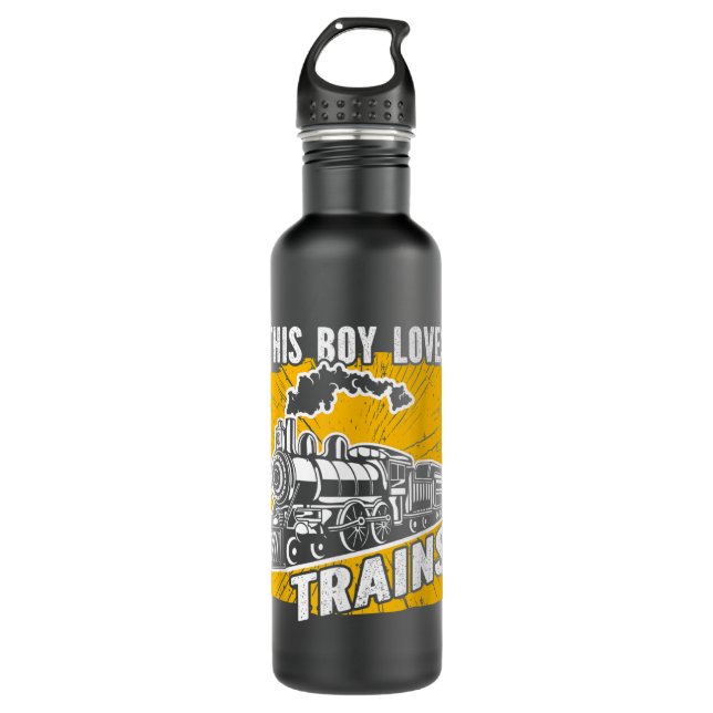 This Boy loves Trains Locomotive Train  710 Ml Water Bottle (Front)