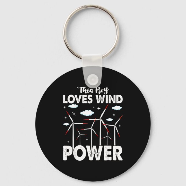 This Boy Loves Wind Wer, Windmill Turbine Technici Keychain (Front)