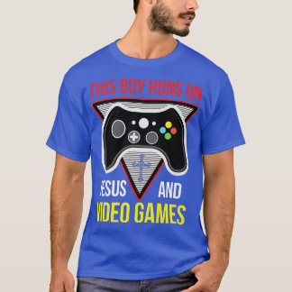 This Boy Runs On Jesus and Video Games  Christian  T-Shirt