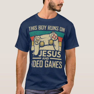 This Boy Runs On Jesus and Video Games  Christian  T-Shirt