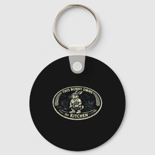 This bunny owns the kitchen bunny pickleball playe keychain