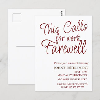 This Calls For Work Farewell Custom Retirement  Postcard