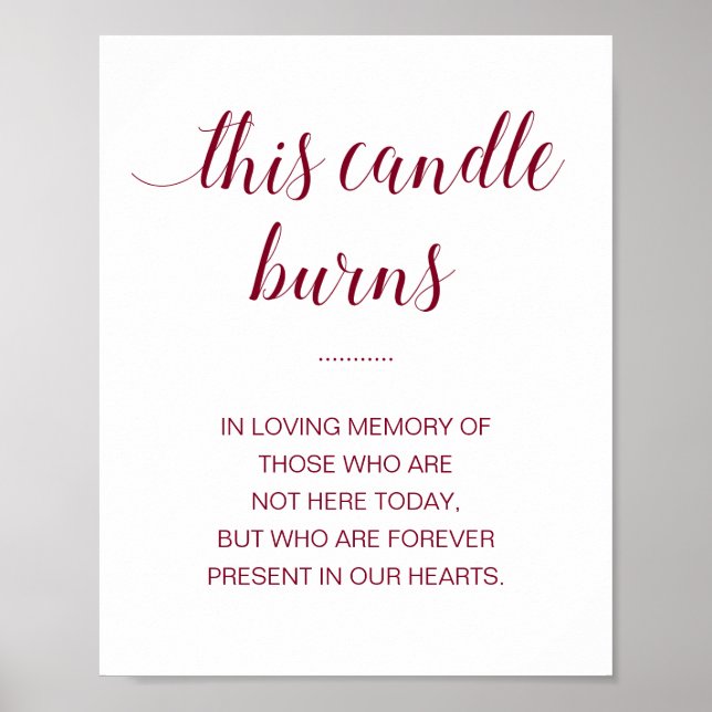 This Candle Burns Loving Memory Burgundy Wedding Poster (Front)