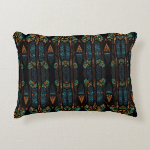 This captivating artwork features a stained glass  accent pillow