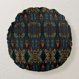 This captivating artwork features a stained glass round pillow