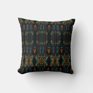 This captivating artwork features a stained glass throw pillow