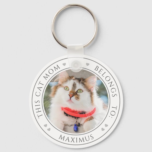 This Cat Mom Belongs To 2 Custom Kitty Photo Names Keychain (Front)