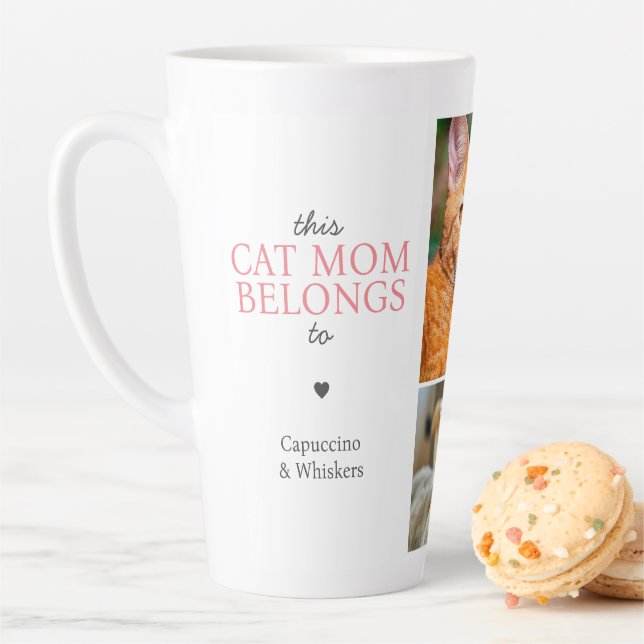 This Cat Mom Belongs To Quote Custom Photo Collage Latte Mug (In Situ)
