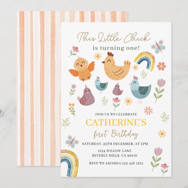 This Chick is Turning One Spring 1st Birthday Invitation (Front/Back)