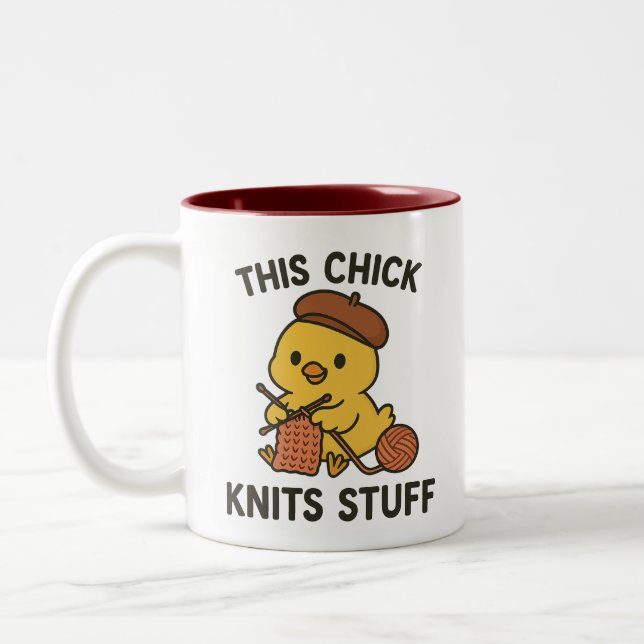This Chick Knits Stuff Two-Tone Coffee Mug (Left)