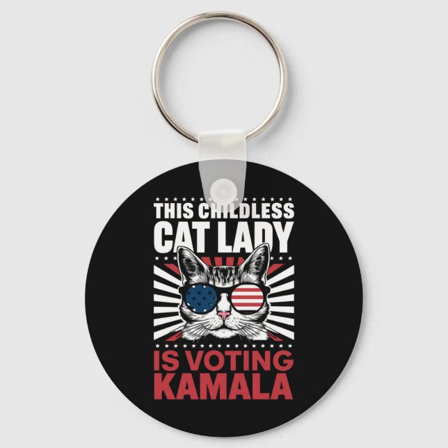 This Childless Cat Lady is Voting Kamala 2024 Keychain (Front)