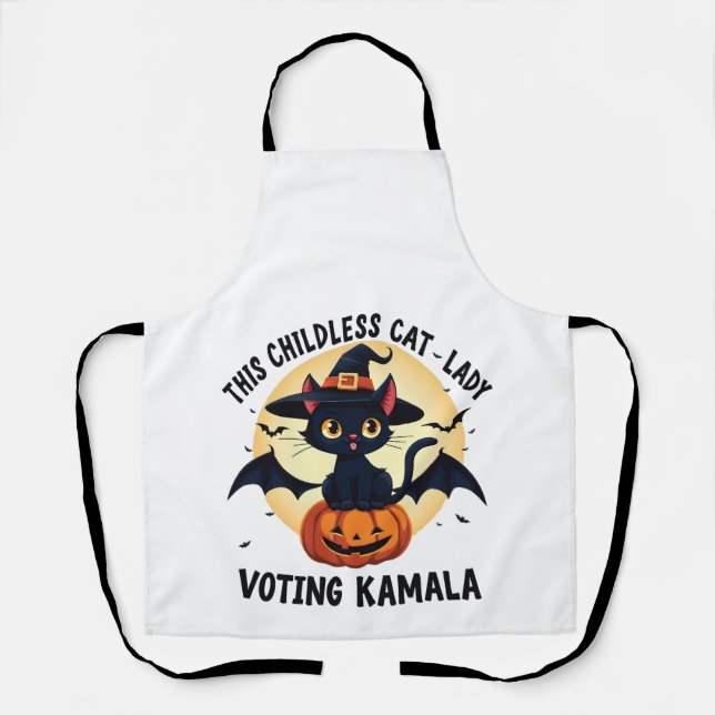This Childless Cat Lady Voting Kamala Halloween Apron (Front)