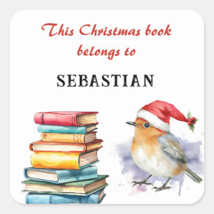 This Christmas Book Belongs To Name Kids Square Sticker