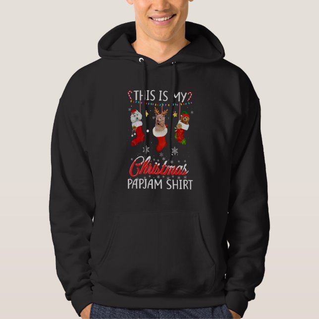 This Christmas Pajama Cute Poodle In Socks Dog Hoodie (Front)