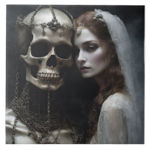 This close up demonic bride chained by rusty chain tile