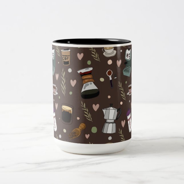 This cool Colourful Coffee Maker Pattern Two-Tone Coffee Mug (Center)