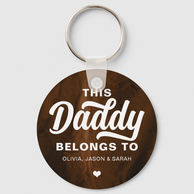 This Daddy Belongs to Father's Day Brown Gold Keychain (Front)
