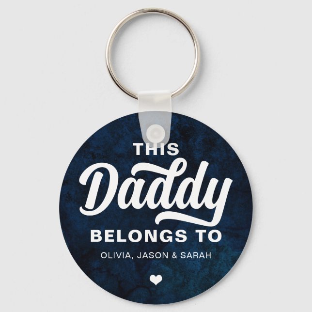 This Daddy Belongs to Father's Day Dark Navy Blue Keychain (Front)