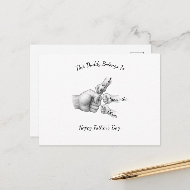 This Daddy Belongs To – Gift with Kids' Names -  Holiday Postcard (Front/Back In Situ)