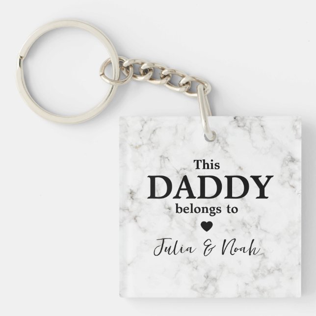 This Daddy Belongs to with Photo Script Kids Name Keychain (Front)