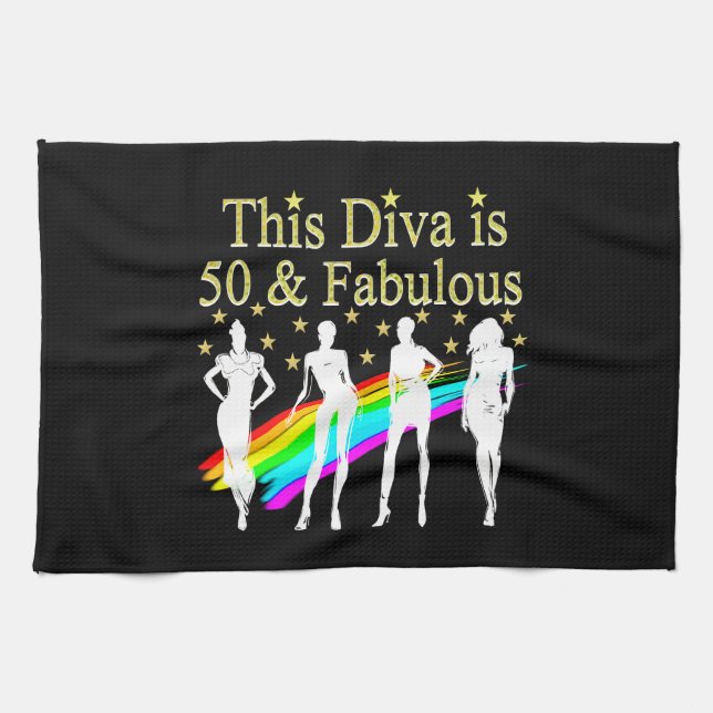 THIS DIVA IS 50 AND FABULOUS 50TH BIRTHDAY KITCHEN TOWEL (Horizontal)