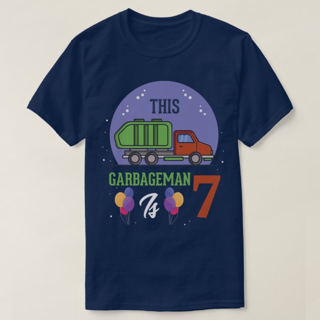 This Garbageman Is 7 7th Birthday Garbage Truck 7y T-Shirt (Design Front)