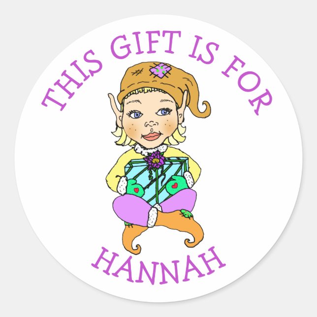 This Gift is For, Girl Elf with Gift Classic Round Sticker (Front)