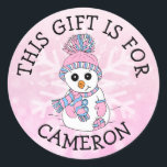 This Gift is For Name Tag Cute Snowman Christmas<br><div class="desc">Sweet hand drawn pink and blue snowman with Christmas Lights cartoon with snowflake personalized gift tag for Christmas gifts.</div>