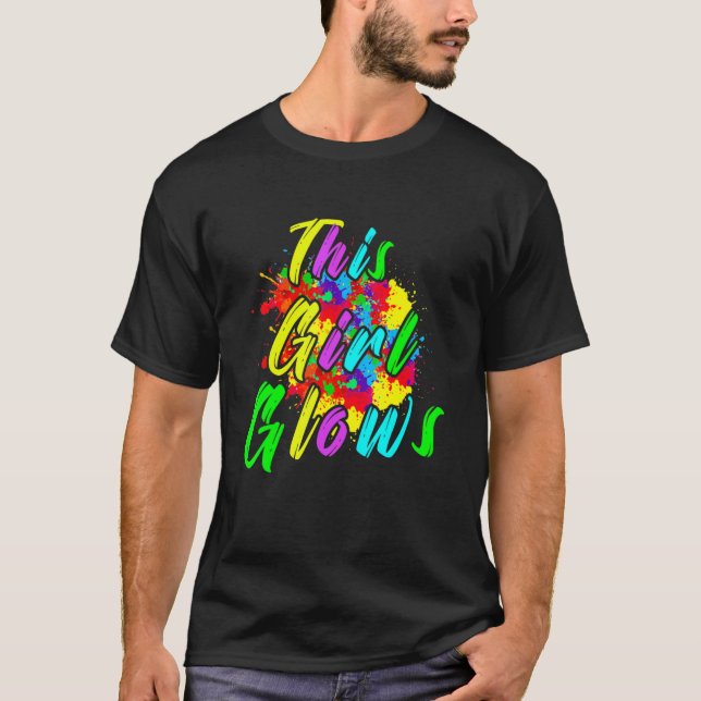 This Girl Glows Paint Splatter Effect Retro 80's G T-Shirt (Front)