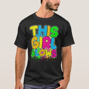 This Girl Glows party 80s vintage retro colourful T-Shirt